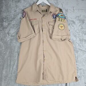 Boy Scouts of America Mens Asst. Scoutmaster Uniform Shirt L Beige Short Sleeve